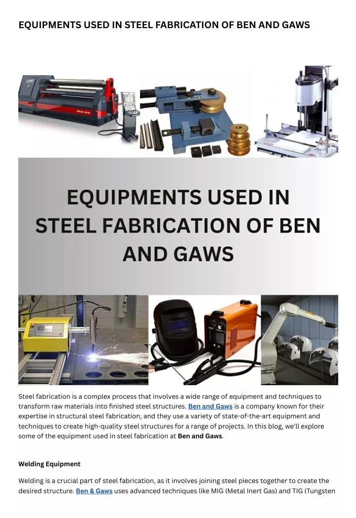 equipments used in steel fabrication