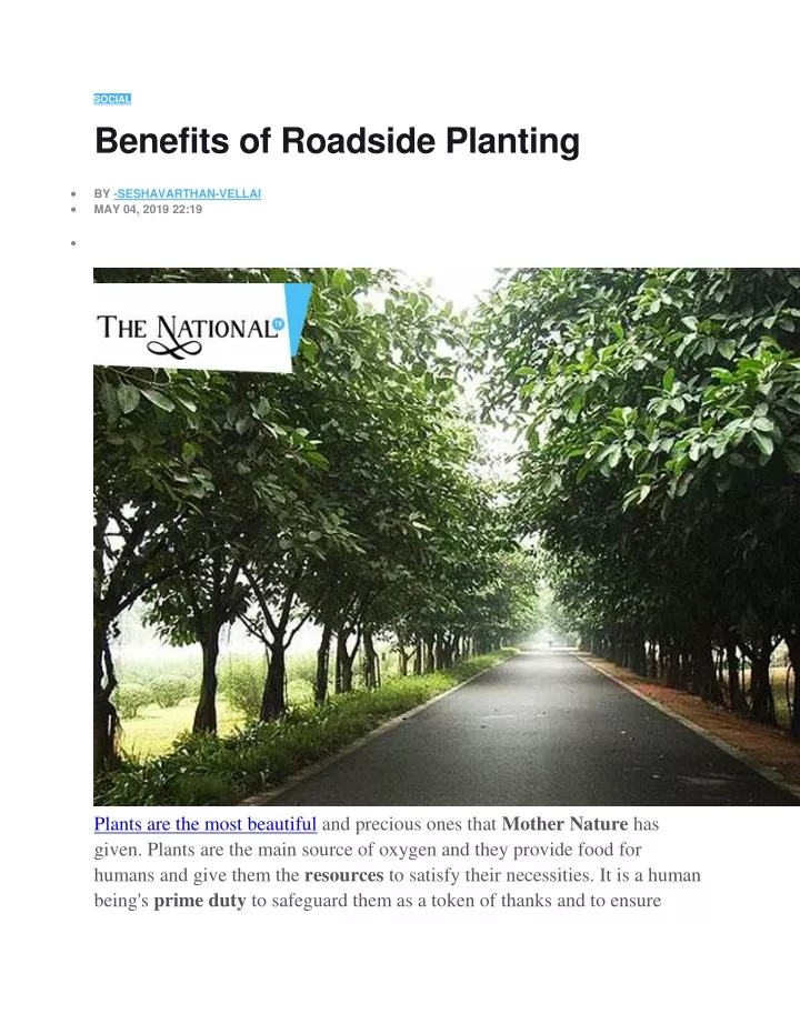 social benefits of roadside planting