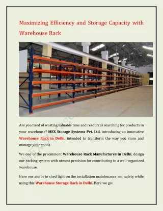 Maximizing Efficiency and Storage Capacity with Warehouse Rack
