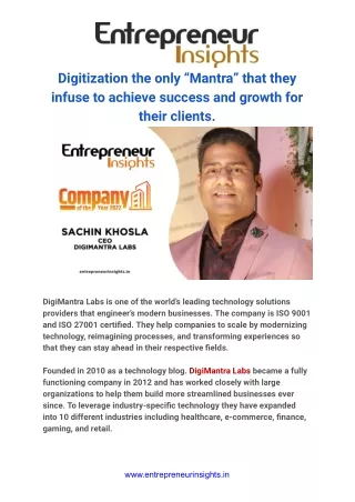 Digitization the only “Mantra” that they infuse to achieve success and growth for their clients