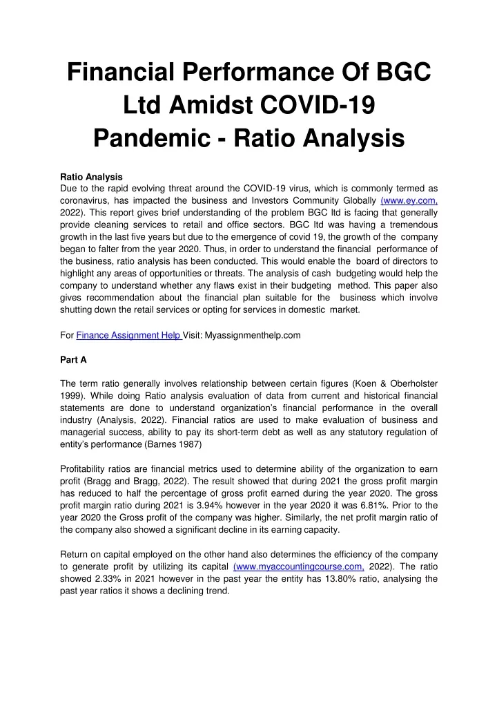 financial performance of bgc ltd amidst covid 19 pandemic ratio analysis