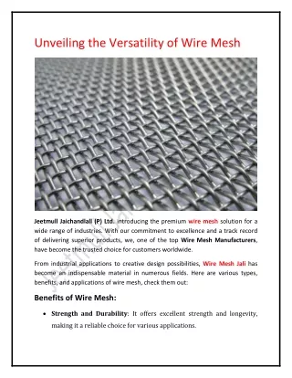 Unveiling the Versatility of Wire Mesh