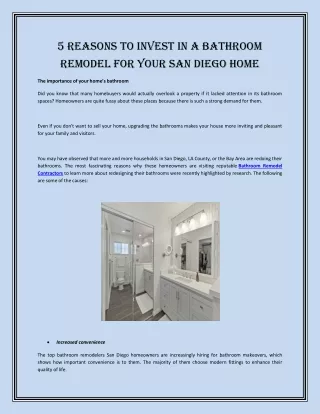 5 Reasons to Invest in a Bathroom Remodel for Your San Diego Home