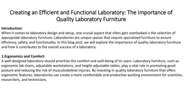 creating an efficient and functional laboratory the importance of quality laboratory furniture