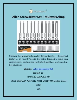 Allen Screwdriver Set  Mulwark.shop