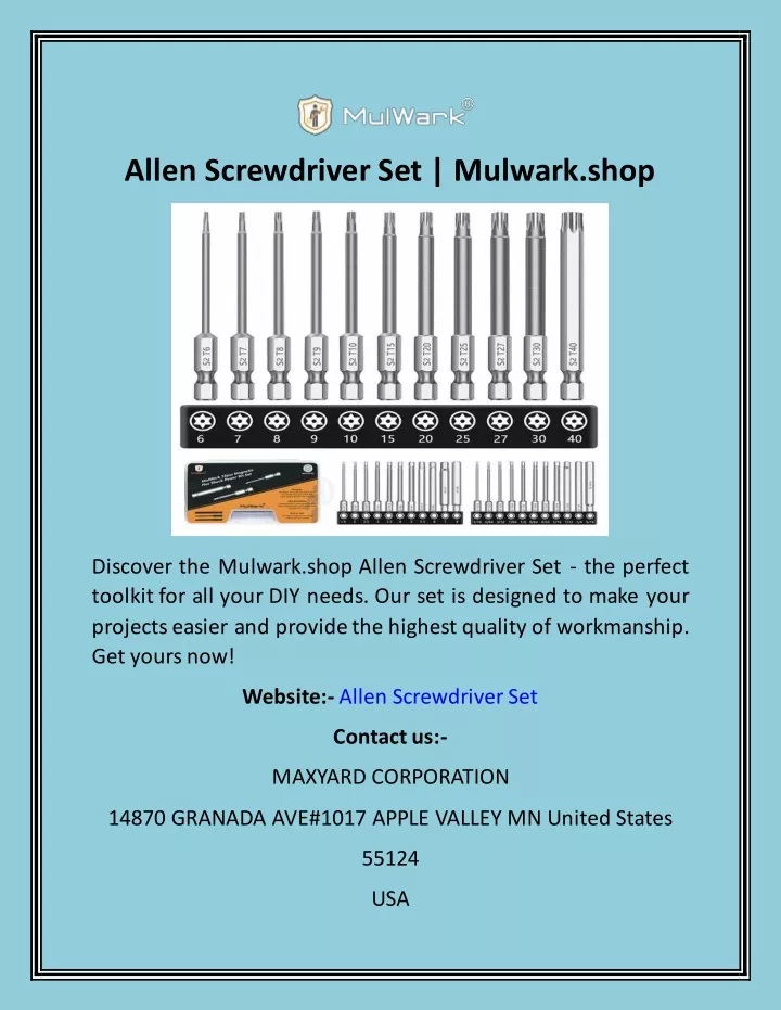 allen screwdriver set mulwark shop