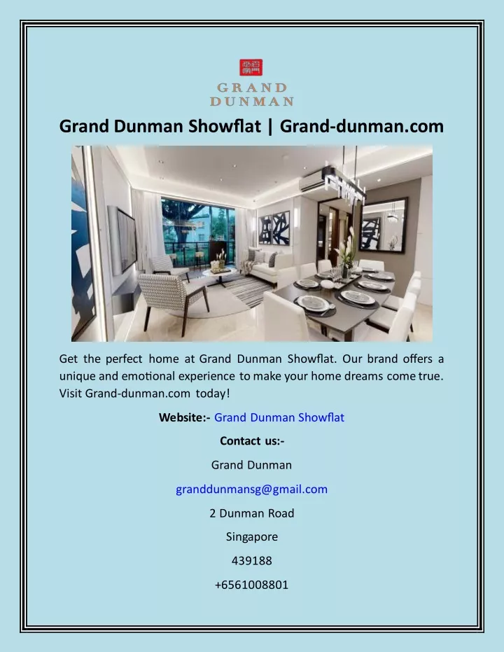 grand dunman showflat grand dunman com