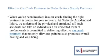 Effective Car Crash Treatment in Nashville for a Speedy Recovery