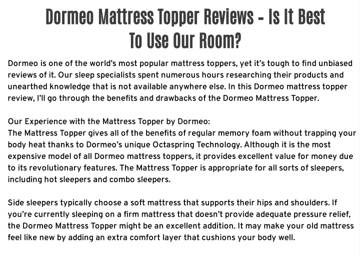 dormeo mattress topper reviews