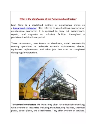 What is the significance of the Turnaround contractor