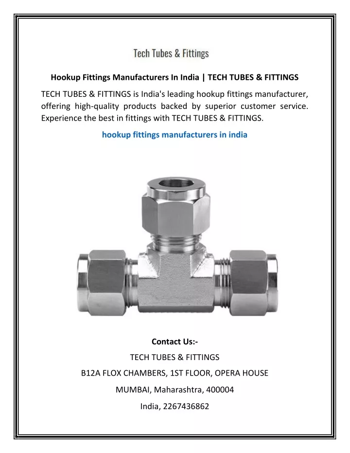 hookup fittings manufacturers in india tech tubes
