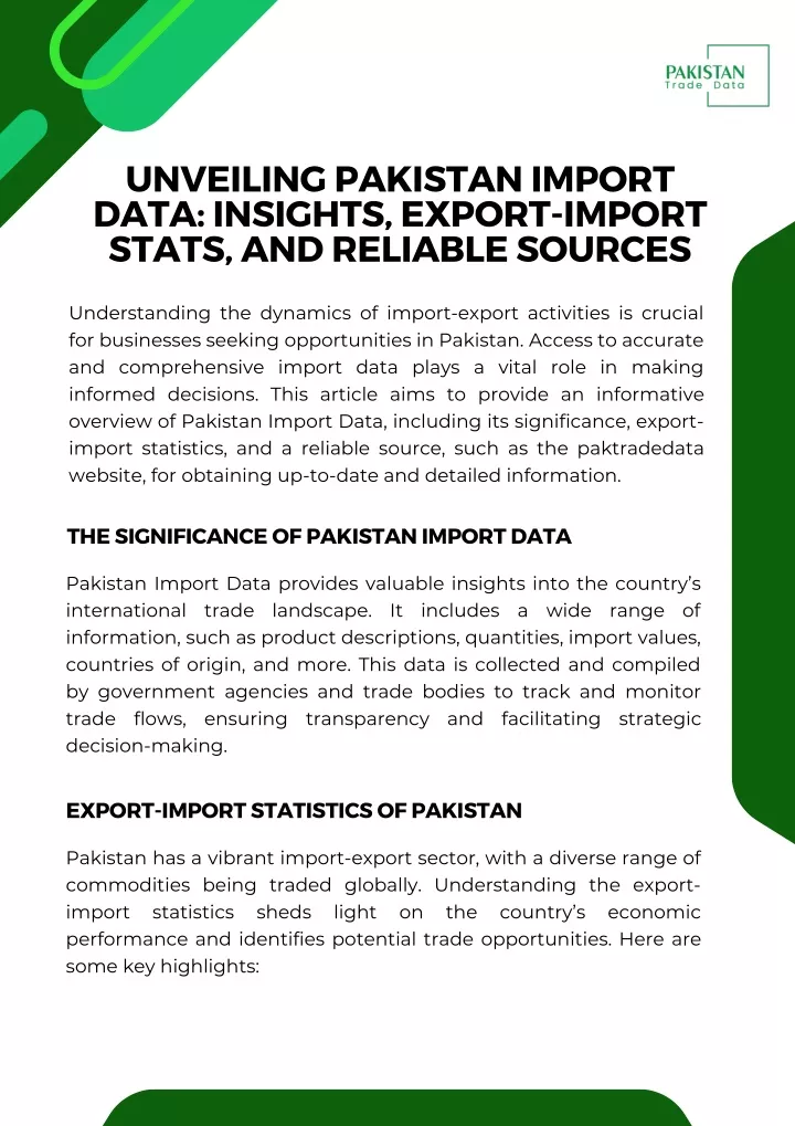 unveiling pakistan import data insights export
