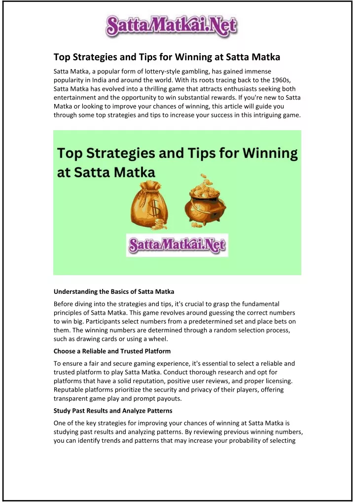 top strategies and tips for winning at satta matka