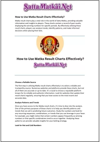 How to Use Matka Result Charts Effectively?