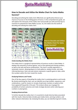 How to Decode and Utilize the Matka Chart for Satta Matka Success?