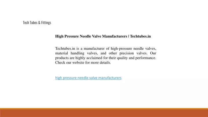 high pressure needle valve manufacturers