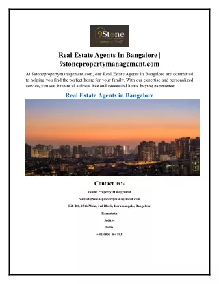 Real Estate Agents In Bangalore  9stonepropertymanagement.com