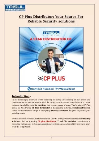 CP Plus Distributor Your Source for Reliable Security Solutions