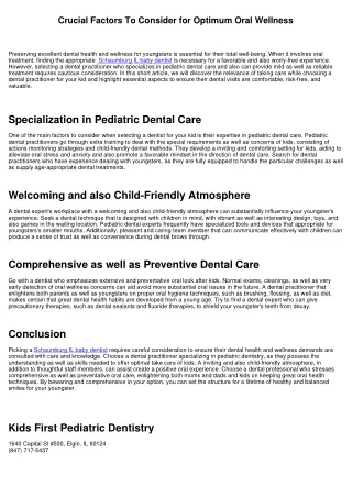 Essential Factors To Consider for Optimum Oral Health