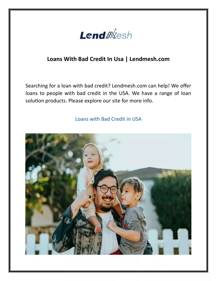 loans with bad credit in usa lendmesh com