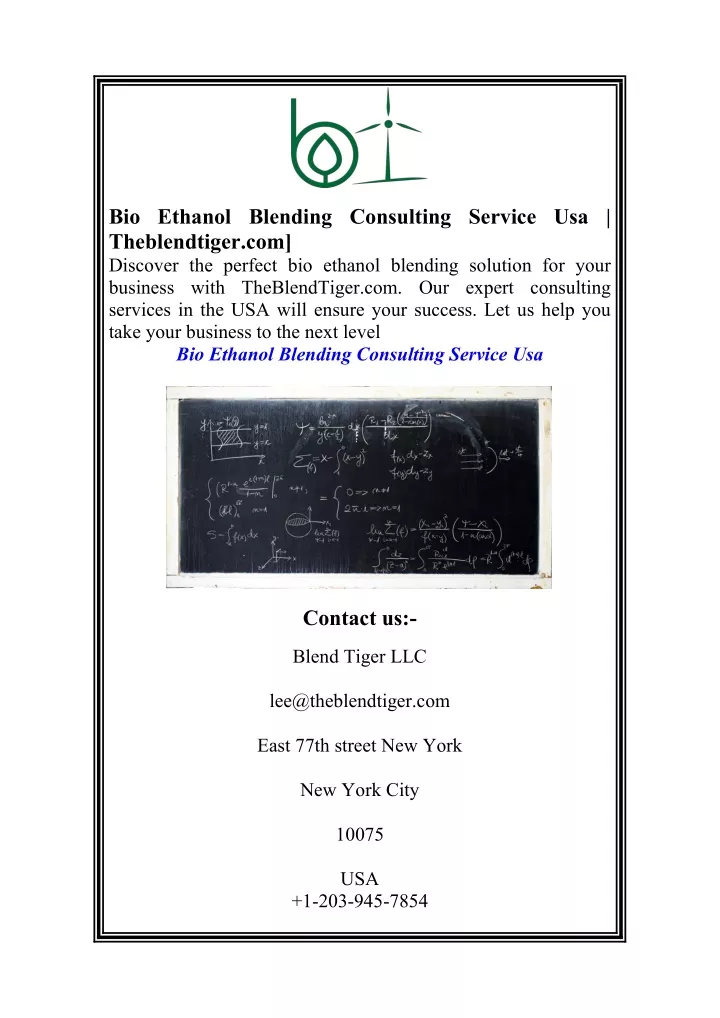 bio ethanol blending consulting service