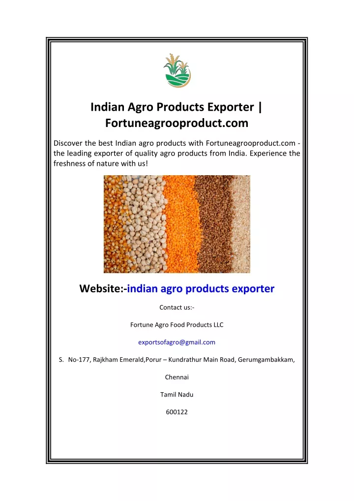 indian agro products exporter fortuneagrooproduct