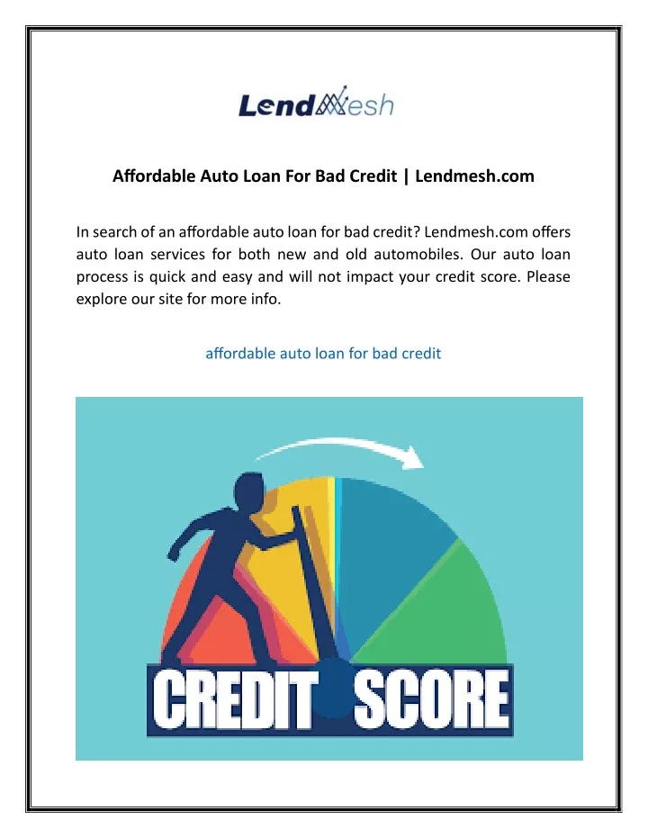 affordable auto loan for bad credit lendmesh com