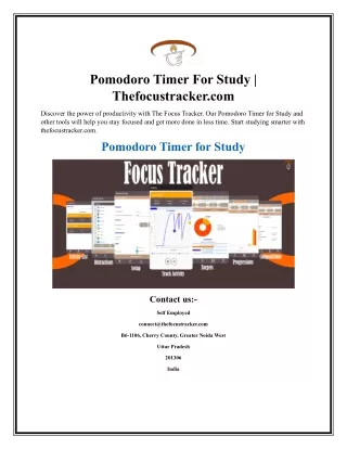 Pomodoro Timer For Study  Thefocustracker.com