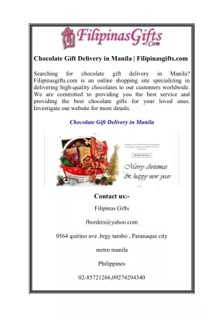 Chocolate Gift Delivery in Manila Filipinasgifts.com