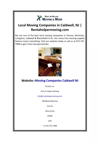 Local Moving Companies in Caldwell, NJ Rentahelpermoving.com
