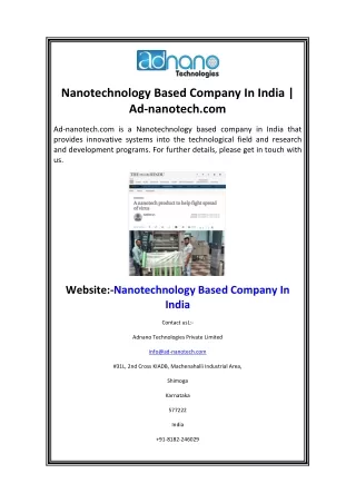 Nanotechnology Based Company In India Ad-nanotech.com