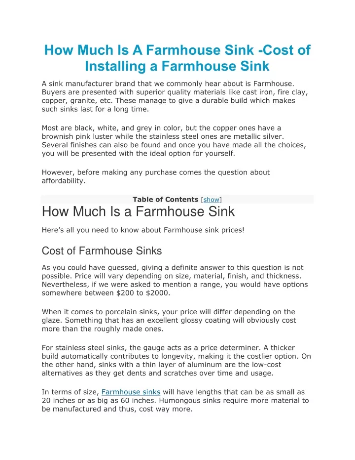 how much is a farmhouse sink cost of installing