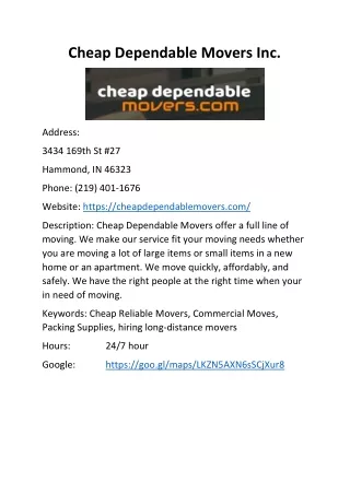 Cheap Dependable Movers Inc