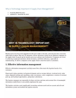Why is Technology Important in Supply Chain Management
