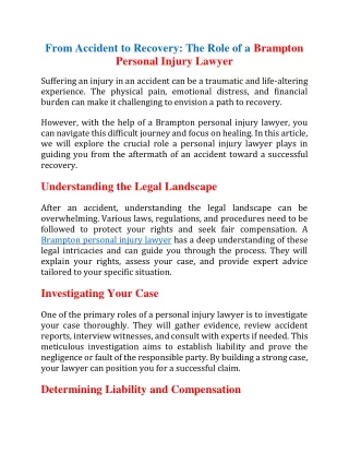 From Accident to Recovery: The Role of a Brampton Personal Injury Lawyer