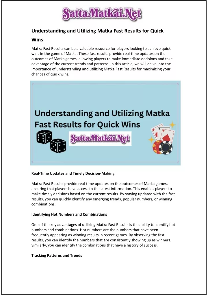 understanding and utilizing matka fast results