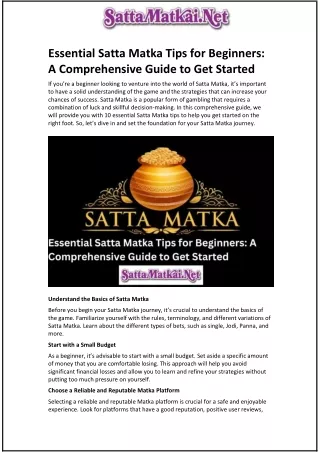 Essential Satta Matka Tips for Beginners: A Comprehensive Guide to Get Started