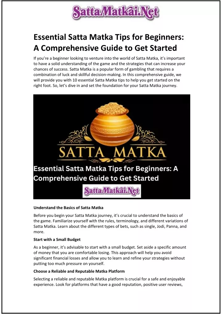 essential satta matka tips for beginners
