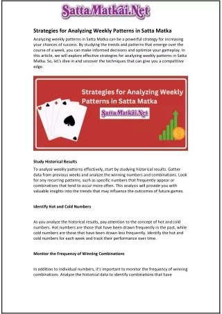 Strategies for Analyzing Weekly Patterns in Satta Matka