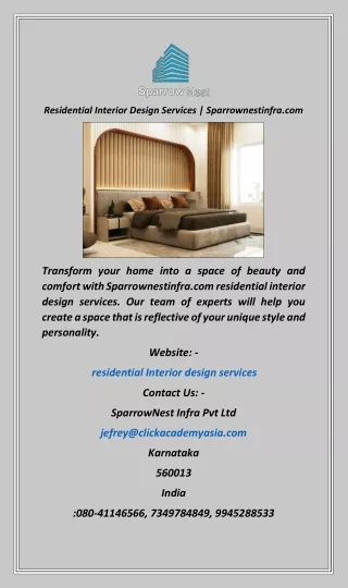 Residential Interior Design Services  Sparrownestinfra