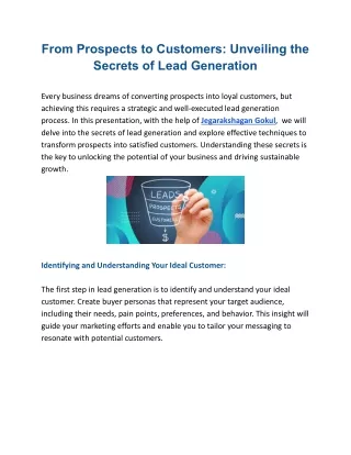 From Prospects to Customers: Unveiling the Secrets of Lead Generation