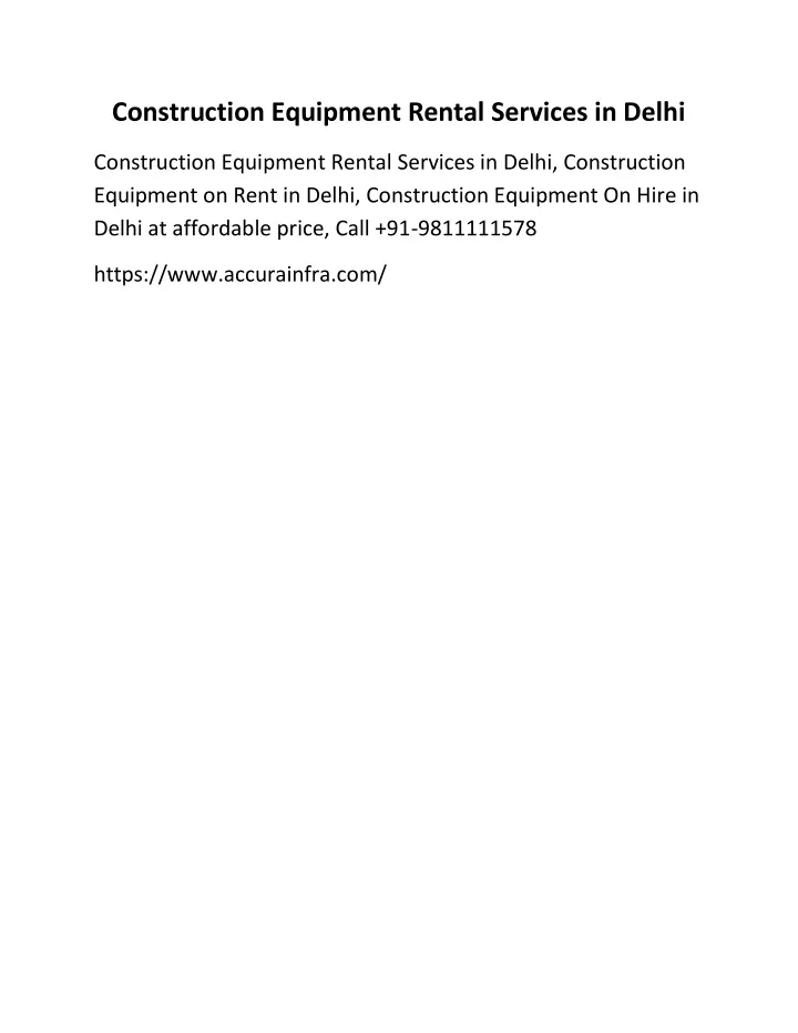 construction equipment rental services in delhi