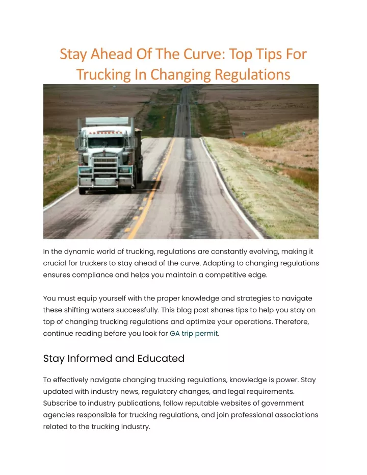 stay ahead of the curve top tips for trucking