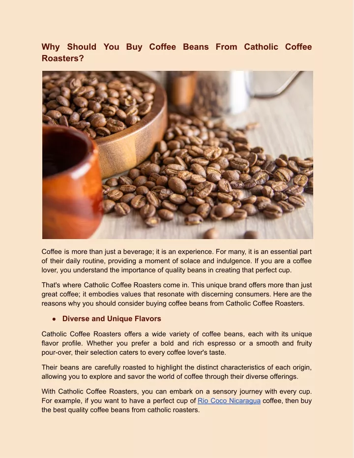 why should you buy coffee beans from catholic