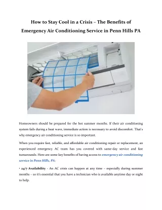 How to Stay Cool in a Crisis – The Benefits of Emergency Air Conditioning Service in Penn Hills PA