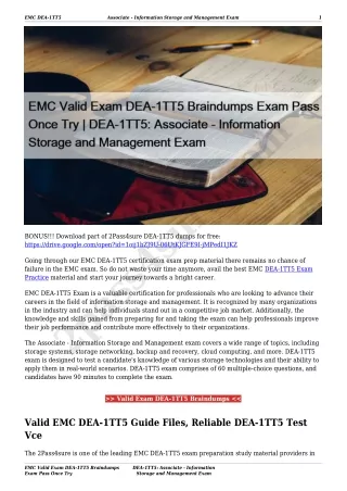 EMC Valid Exam DEA-1TT5 Braindumps Exam Pass Once Try | DEA-1TT5: Associate - Information Storage and Management Exam