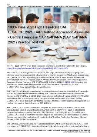 100% Pass 2023 High Pass-Rate SAP C_S4FCF_2021: SAP Certified Application Associate - Central Finance in SAP S/4HANA (SA