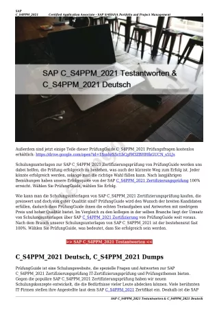 SAP C_S4PPM_2021 Testantworten & C_S4PPM_2021 Deutsch