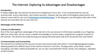 the internet exploring its advantages and disadvantages