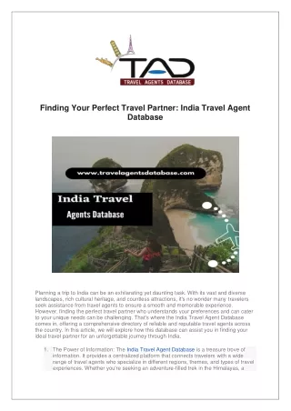 Finding Your Perfect Travel Partner: India Travel Agent Database